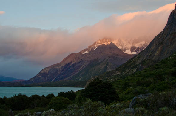 Hiking the W trek in Parque Nacional Torres del Paine | Sunset view from Refugio Los Cuernos Hiking the W trek in Parque Nacional Torres del Paine | Sunset view from Refugio Los Cuernos
