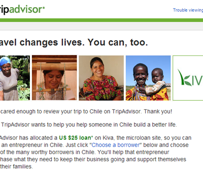 Travelers Giving Back: Get a $25 Kiva Credit for Writing a Review on Tripadvisor